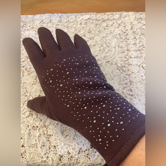 NWT EMBELLISHED Gloves Jack & Missy fleece lined texting gloves BROWN FAB! - Picture 4 of 10